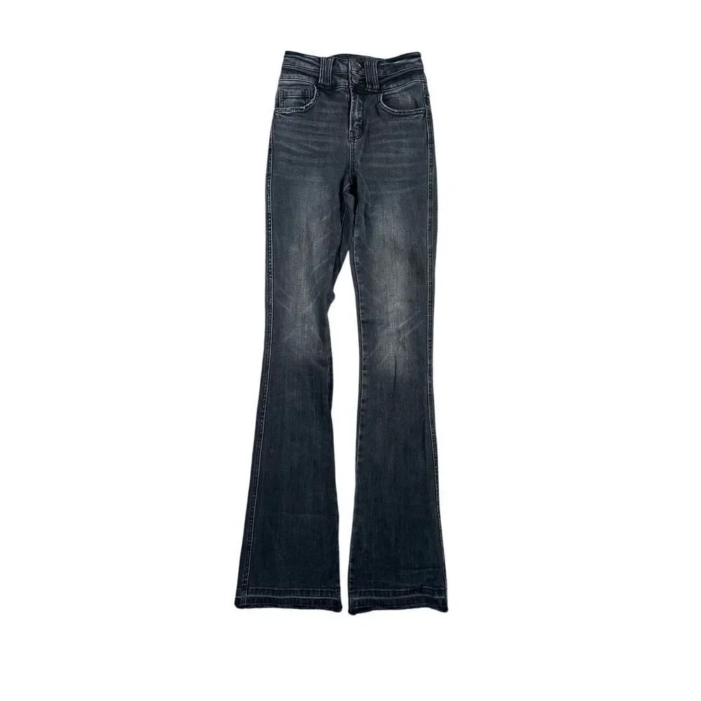 Flying Monkey High Rise Boot Stretch Jean Black Gray Wash Denim Flare Bootcut 23